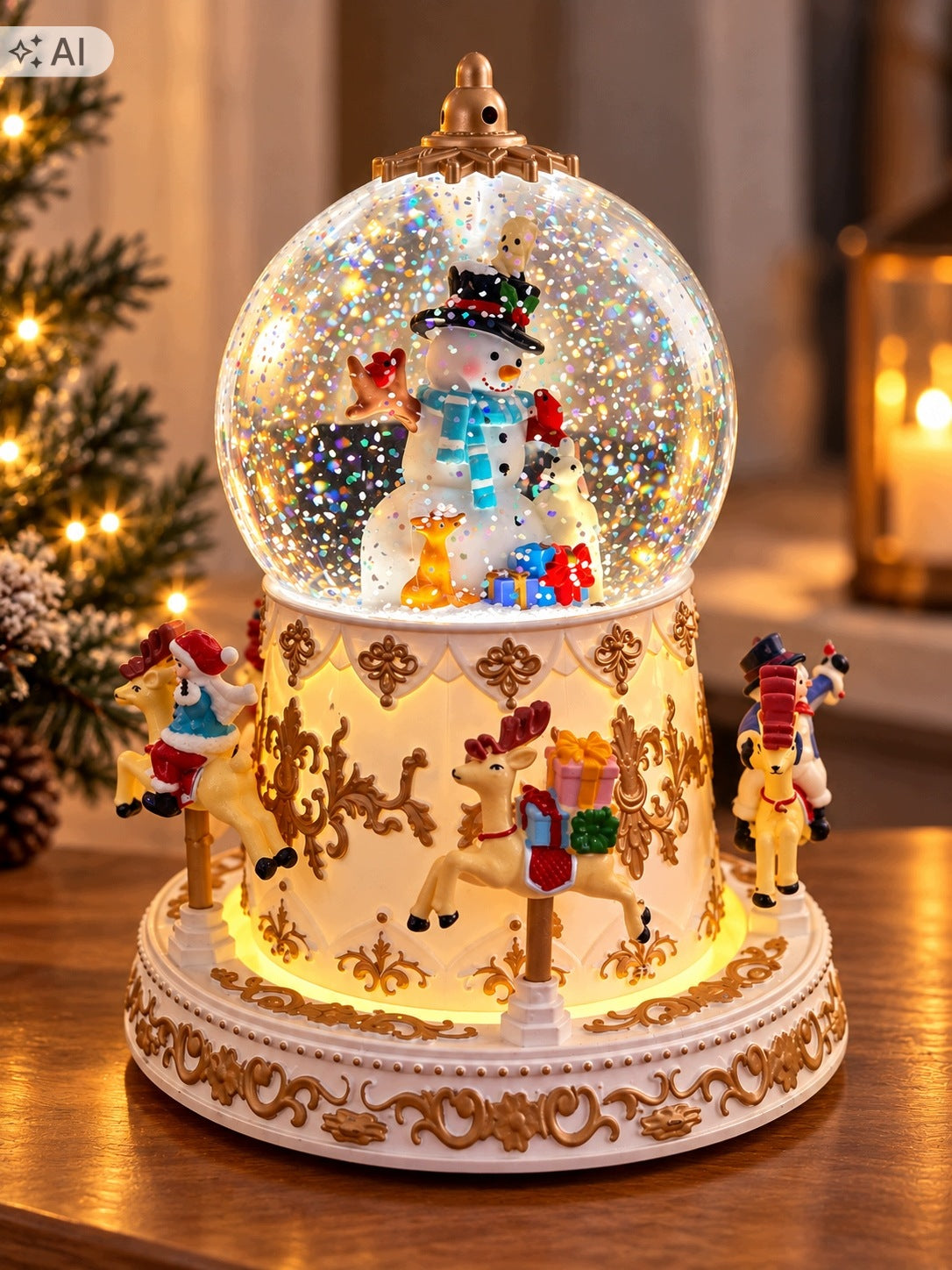 Christmas LED Snowball with Carousel 4 USB Designs / Batteries – 19 cm Packaging status original