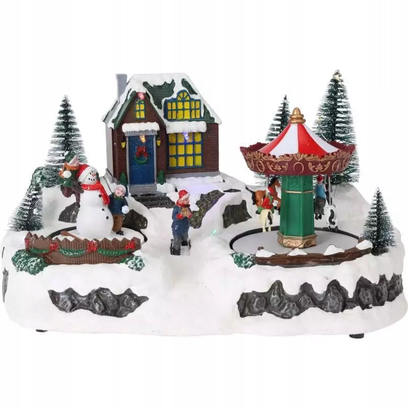 Christmas LED village 29cm with moving elements – with carousel or swing Brand Home Styling Collection