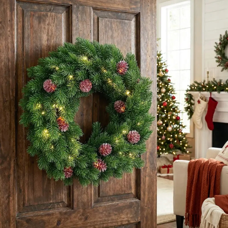Christmas LED wreath with cones 40 cm