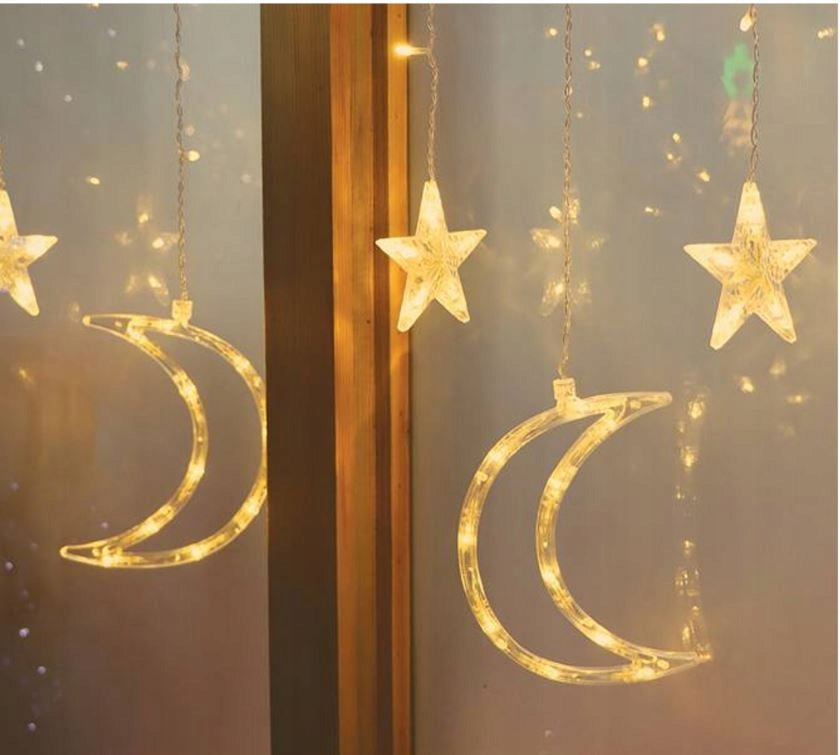 Christmas Lights Curtain Light Led Stars Moons White Warm 2.5m Manufacturer code lampki świąteczne girlanda 2,5m
