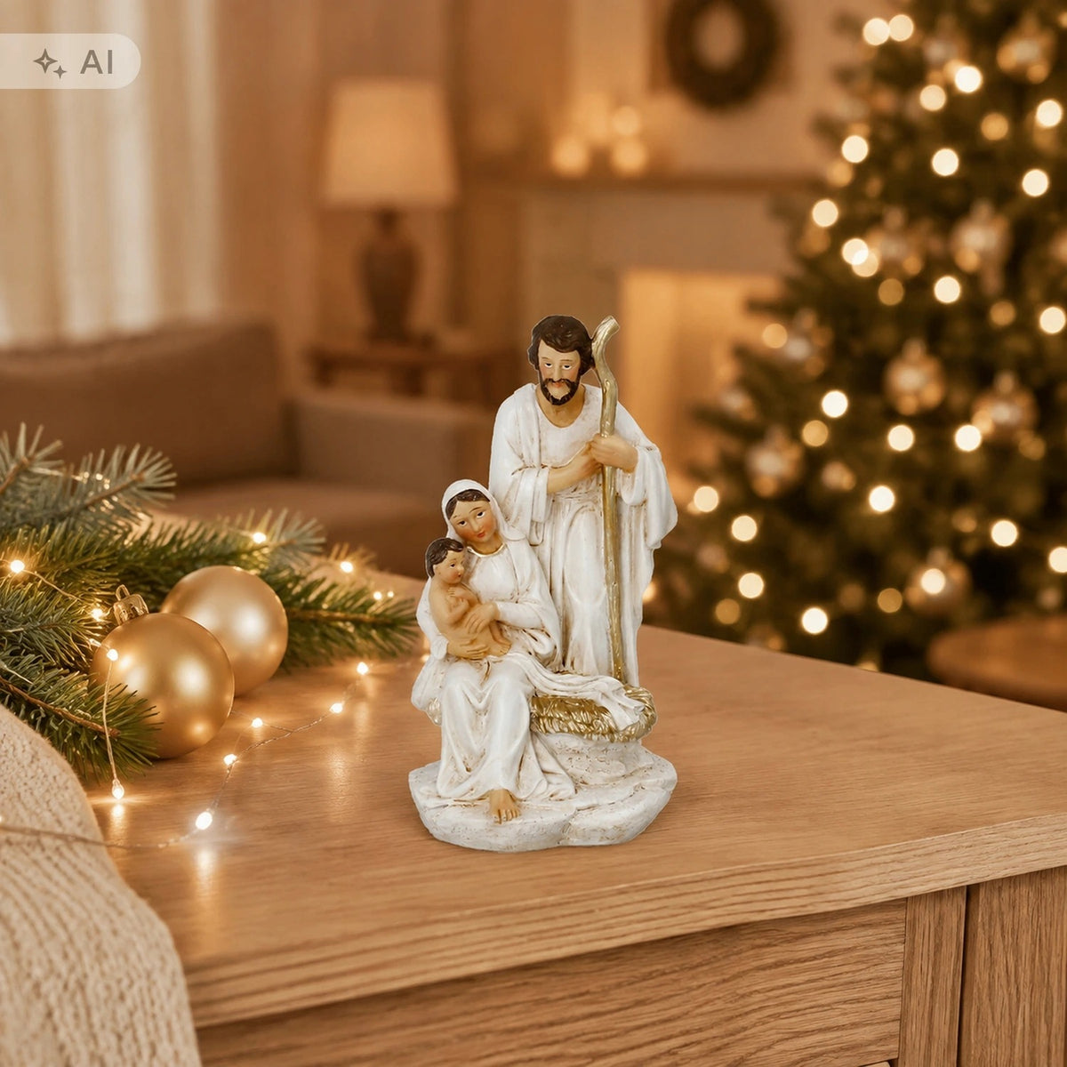 Christmas Nativity Scene Holy Family white gold plated 12,6 cm ornament Brand Chomik