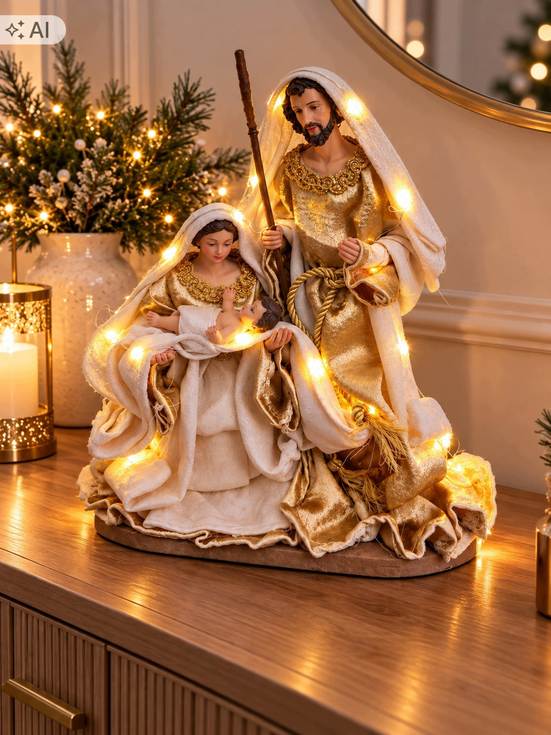 Christmas Nativity Scene LED Holy Family Figurine Decoration 23x20 cm Brand no brand