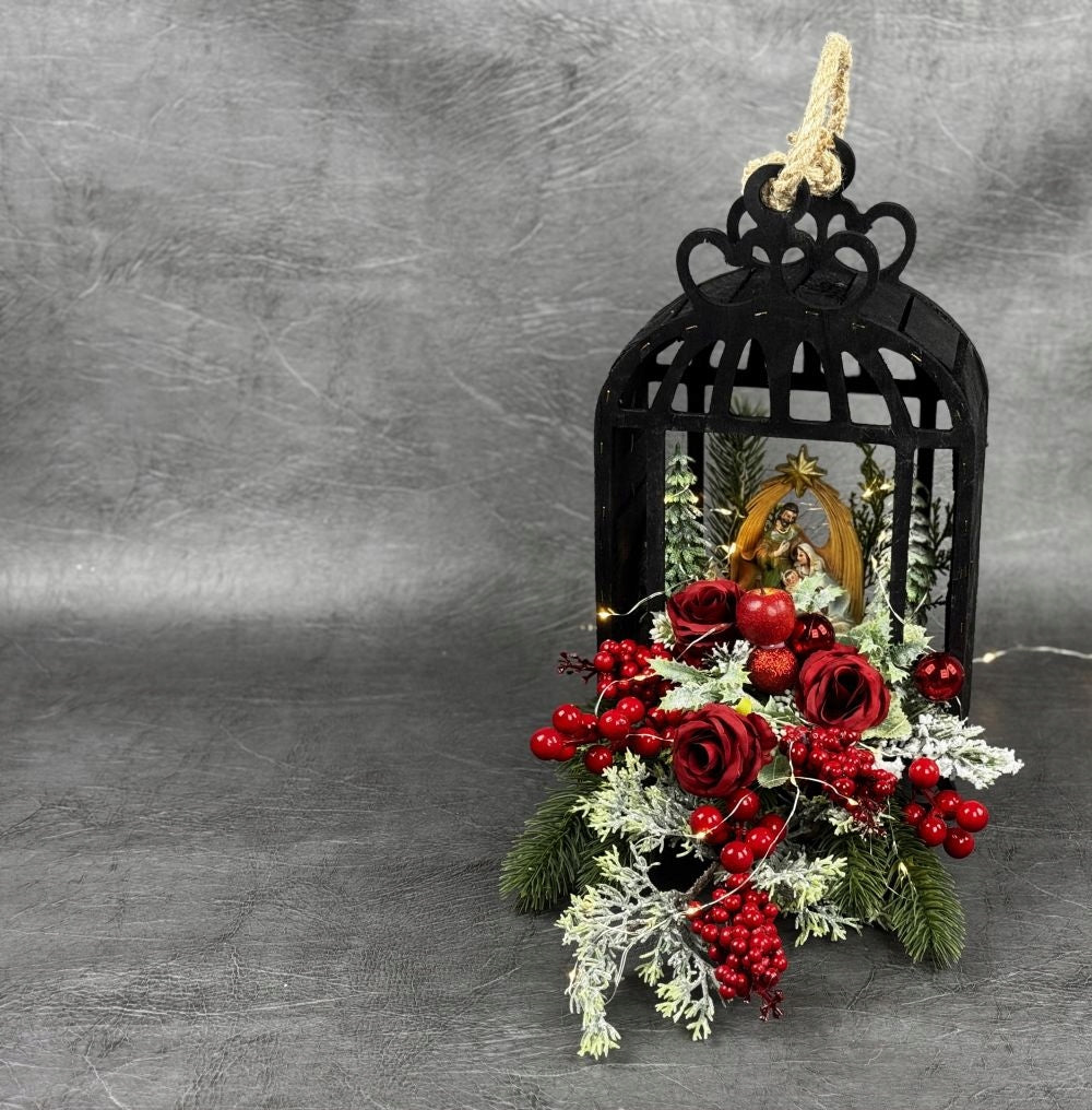 Christmas Nativity Scene Reed For Cemetery With LED Lighting In Red Manufacturer code memento semper