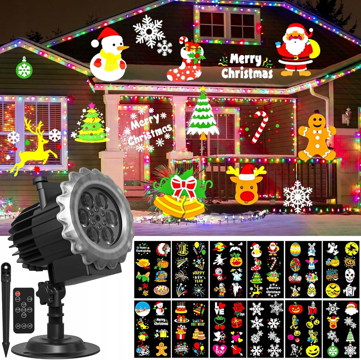 Christmas Projector Halloween Laser Projector 12 Slides 96 Patterns 9W