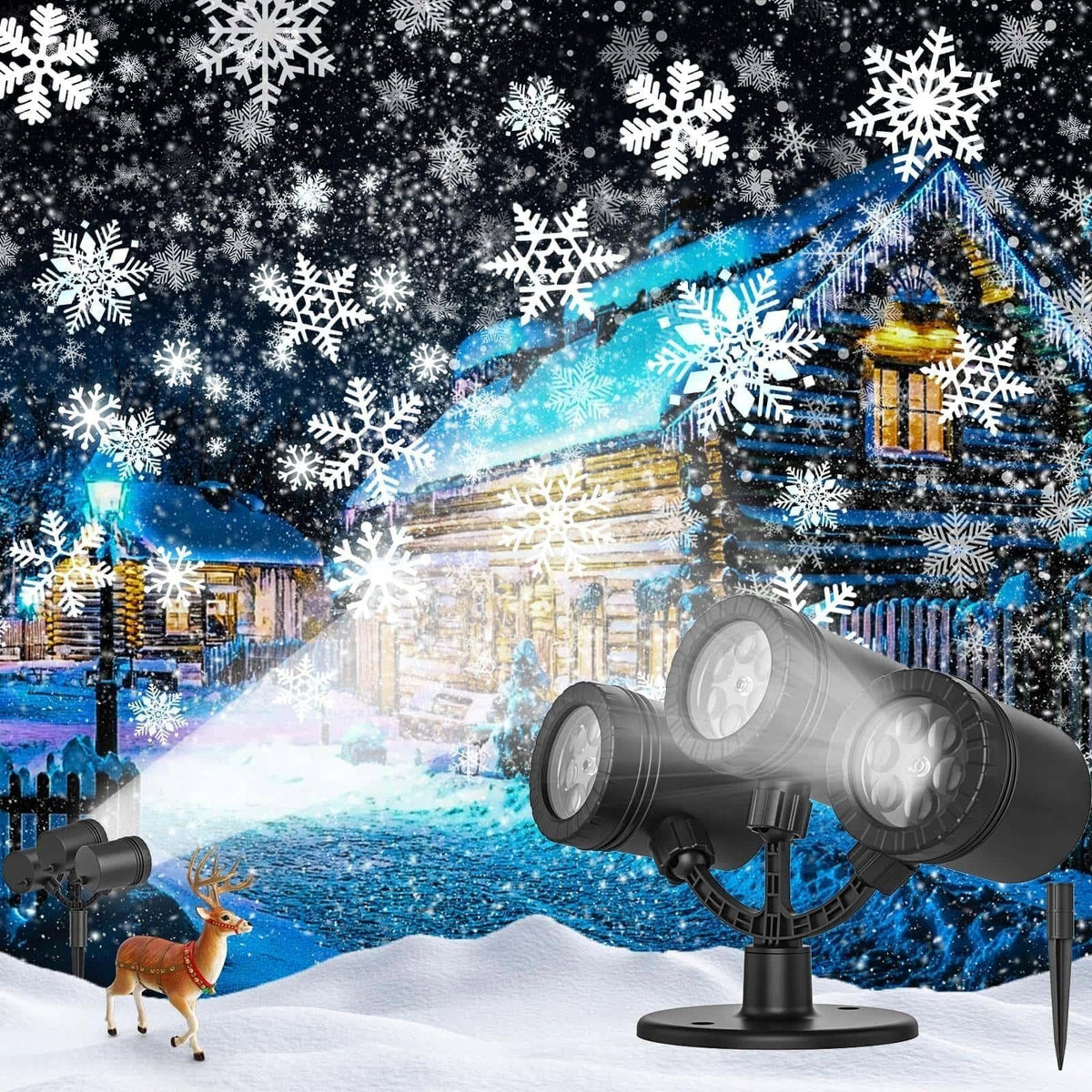Christmas Projector LED Snowflakes 3 Heads IP65 Outdoor