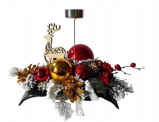 Christmas Reed Medium Red Gold Reindeer Table Decoration