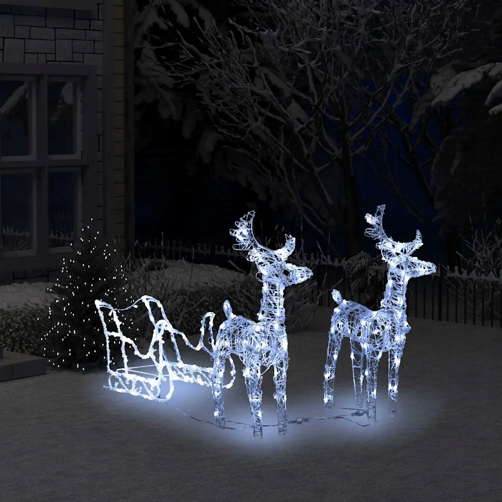 Christmas Reindeer Set with Sleigh Illuminated LED 130 cm, Cold White Packaging status original