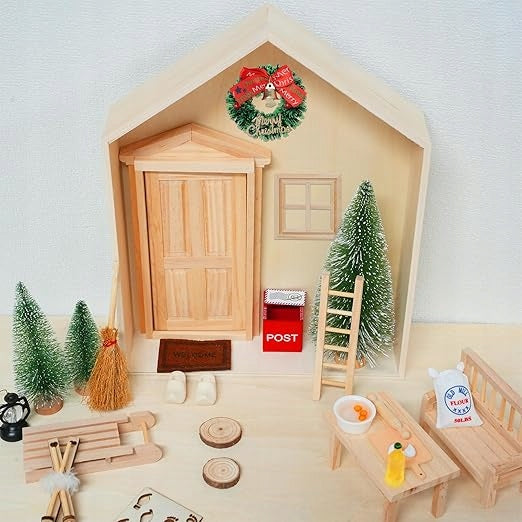 Christmas Set Wooden Door Gnome Elves Wreath Decorations R22