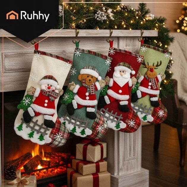Christmas Socks Set 4 Pcs Spacious Santa Claus Decorations