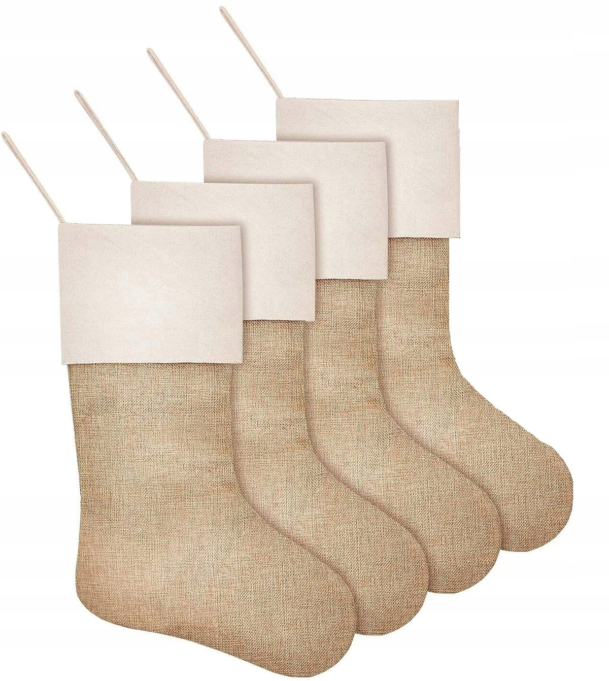 Christmas Socks Set of 5 – Beige Jute with White Cuff