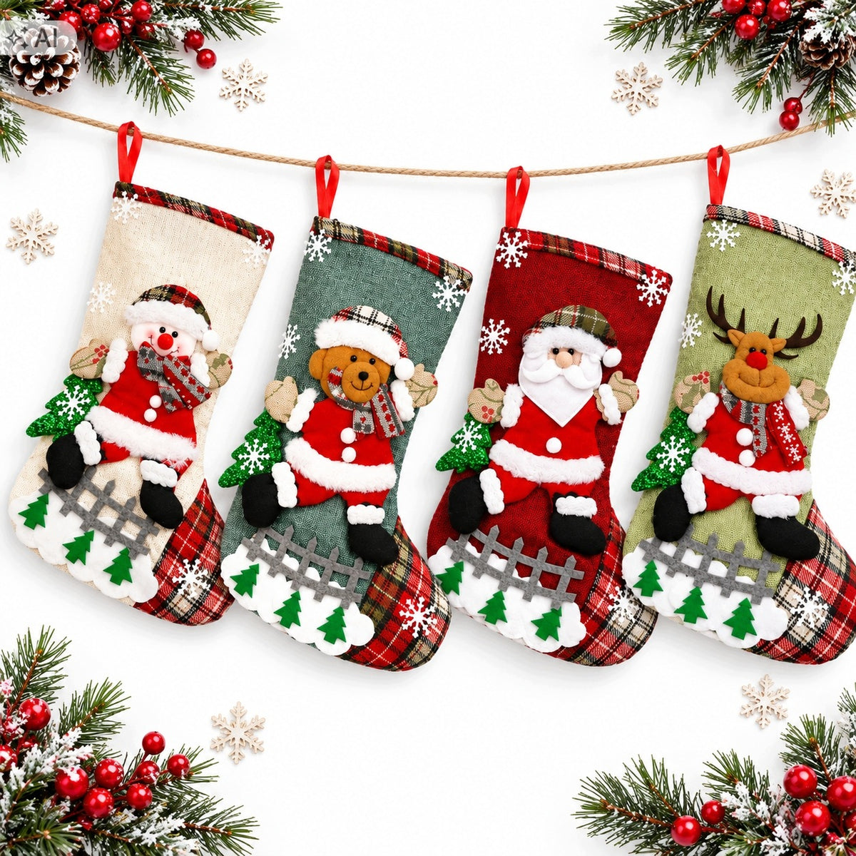 Christmas Socks for Fireplace 4 Pcs XXL 35cm for Christmas Gifts