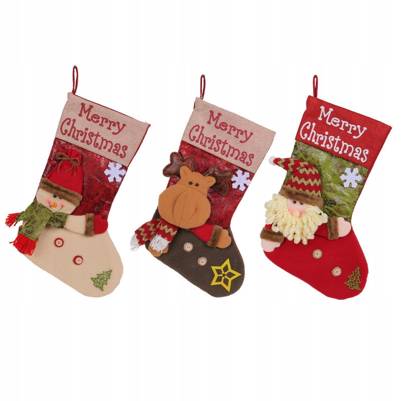 Christmas Socks for Fireplace Gifts Large and Thick 3D Ornaments Set of 3