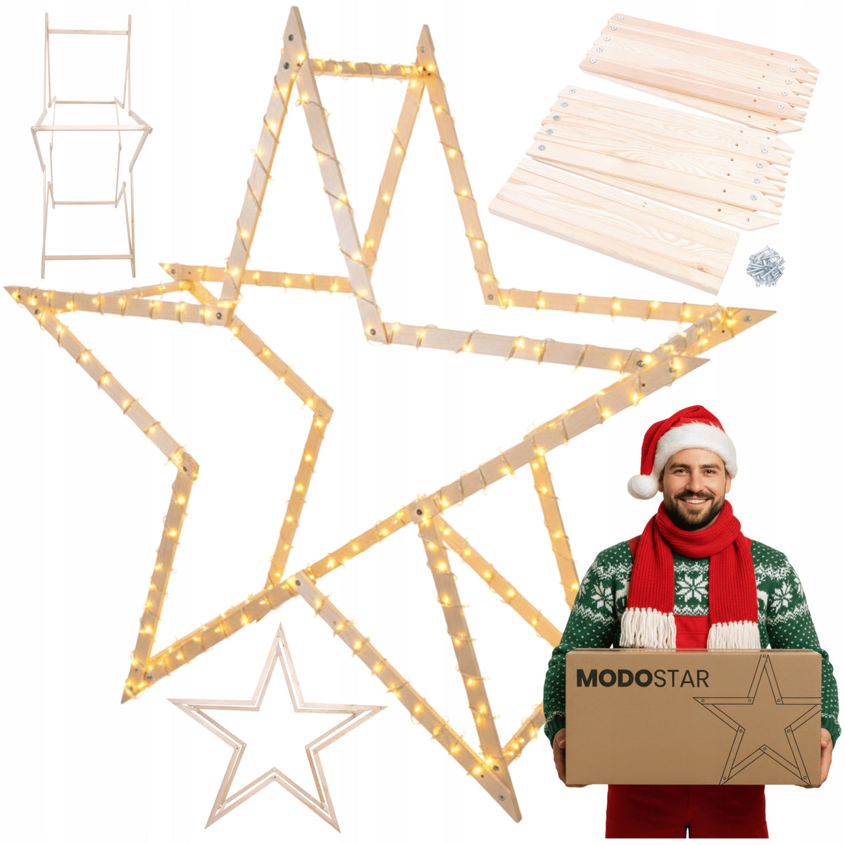 Christmas Star 3D Compact Folding ModoStar 189 cm Natural Wood