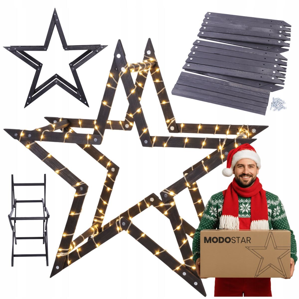 Christmas Star 3D Folding Easy Assembly ModoStar 114cm Wooden BLACK