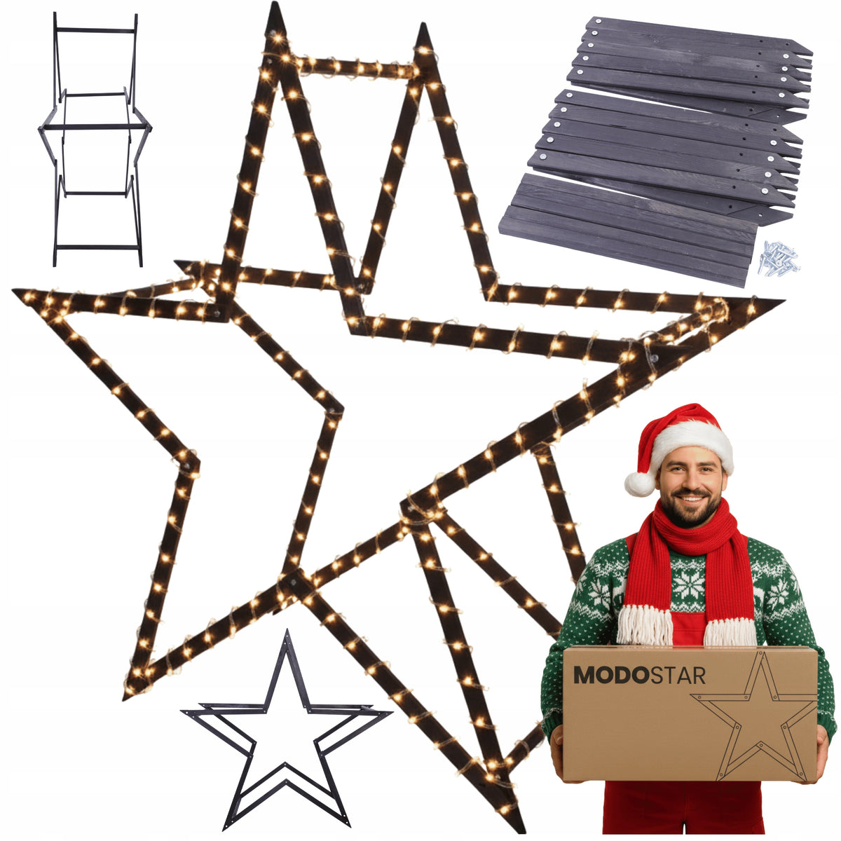 Christmas Star 3D Folding Easy Assembly ModoStar 189cm Wooden BLACK