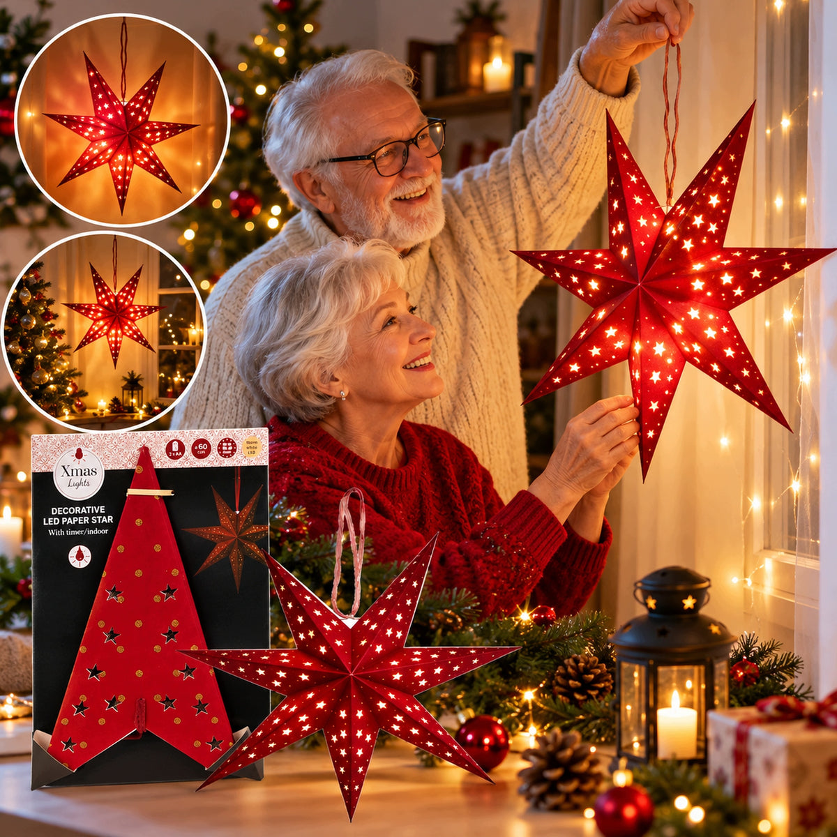 Christmas Star LED Paper Folding Stained Glass 3D Window Timer 6h Manufacturer code gwiazda papierowa LED świąteczna dekoracja
