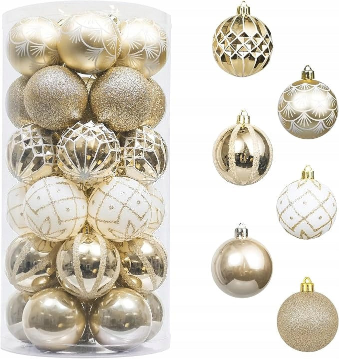Christmas Tree Baubles Gold White 5 cm 30 pcs Unbreakable Set
