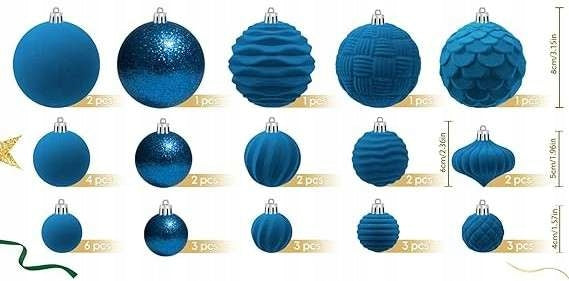 Christmas Tree Baubles Plastic Velvet 8cm Set 36pcs Blue Brand no brand