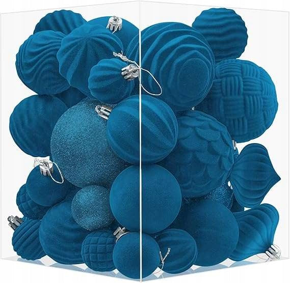 Christmas Tree Baubles Plastic Velvet 8cm Set 36pcs Blue