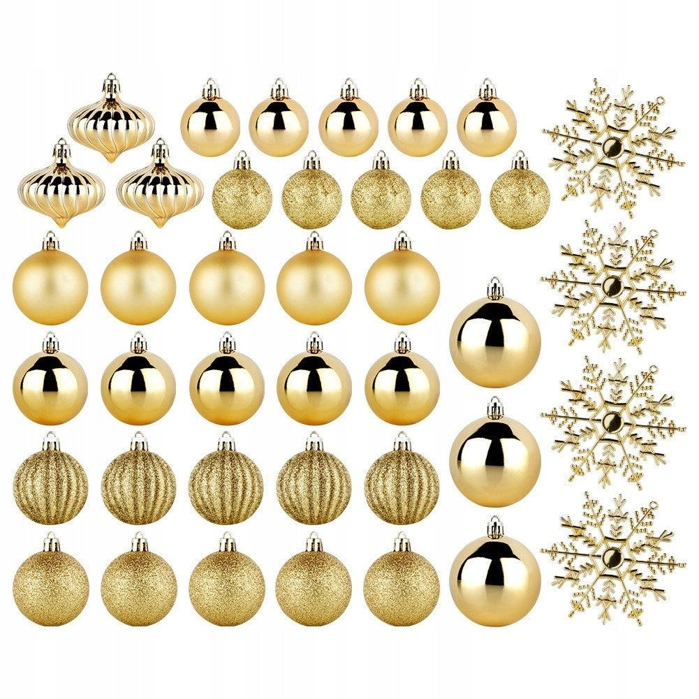 Christmas Tree Baubles VILDE Gold 40 pcs. Various Sizes with Snowflakes Longest dimension 10 cm