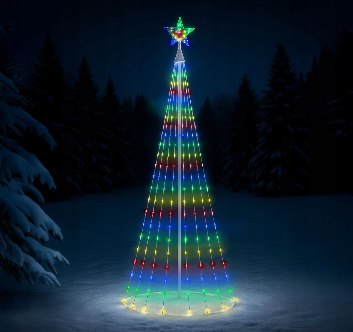 Christmas Tree Conical Ornament with LED Star Height 3m Multicolor Outdoor