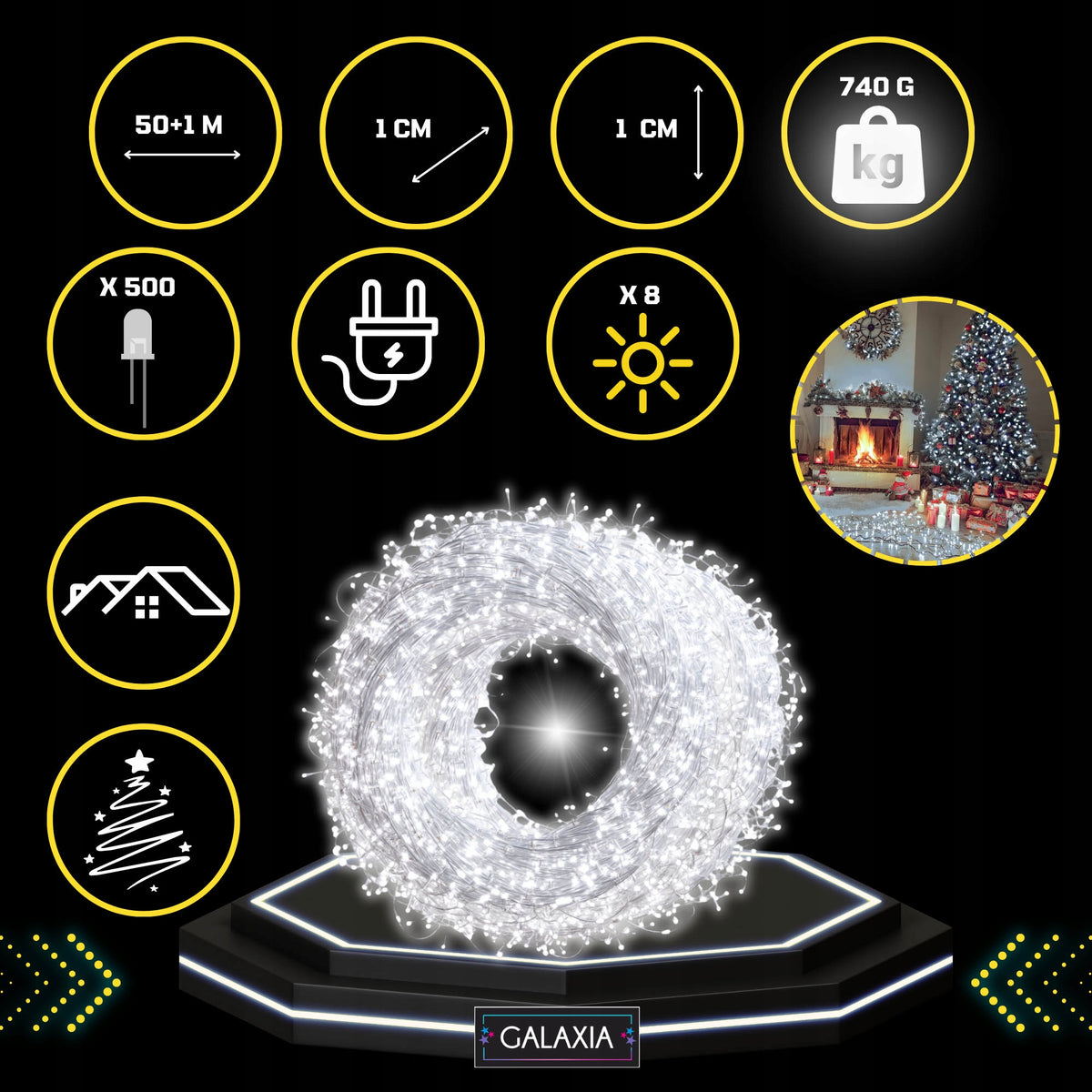 Christmas Tree Lights 500 LED 50m White Cold Outdoor Christmas Lights EAN (GTIN) 5906630704910