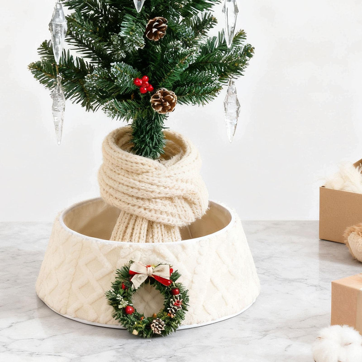 Christmas Tree Ring Tree Skirt Folable Parties Plush for Xmas Luxury Base B
