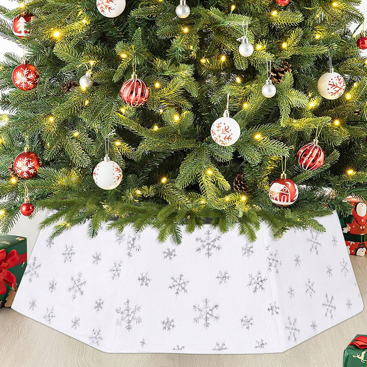 Christmas Tree Stand Cover White 80 cm | Christmas Tree Collar Pattern Silver Packaging status original
