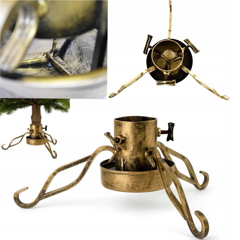 Christmas Tree Stand Metal Christmas Tree Stable with Water Bowl Gold Patina