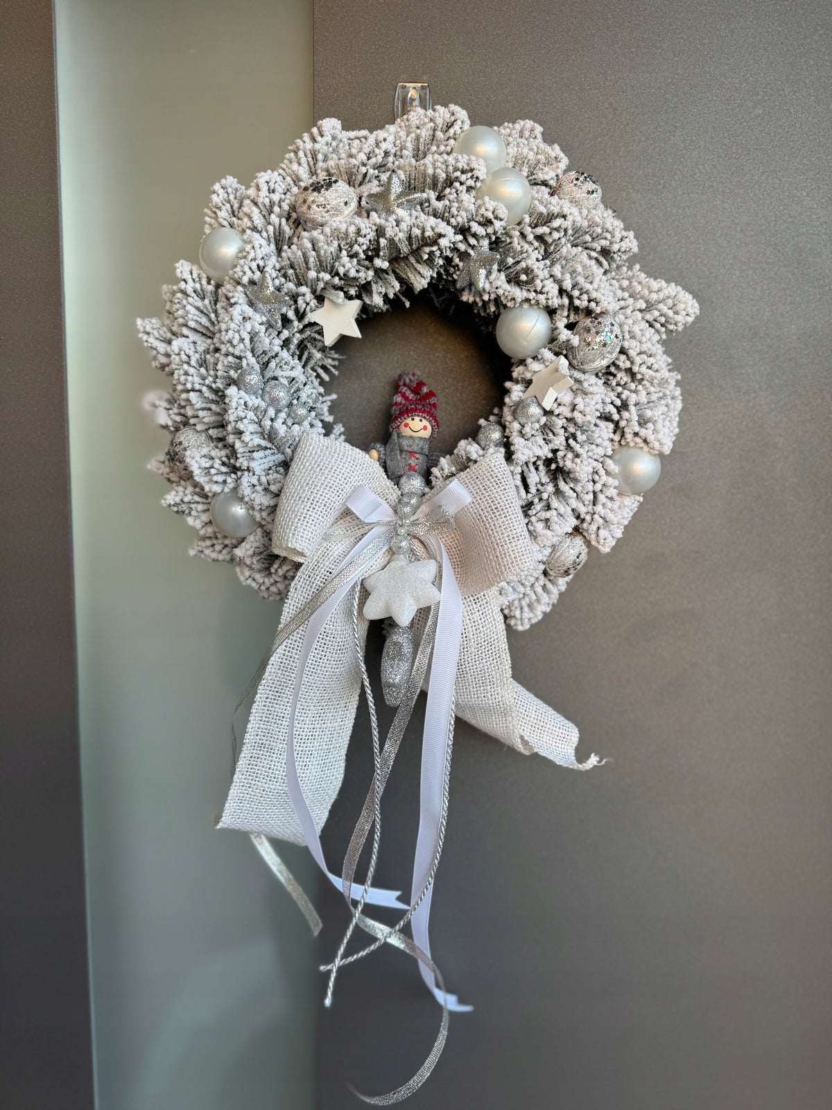 Christmas Wreath Decorative Snowy Christmas Decoration Silver Stars