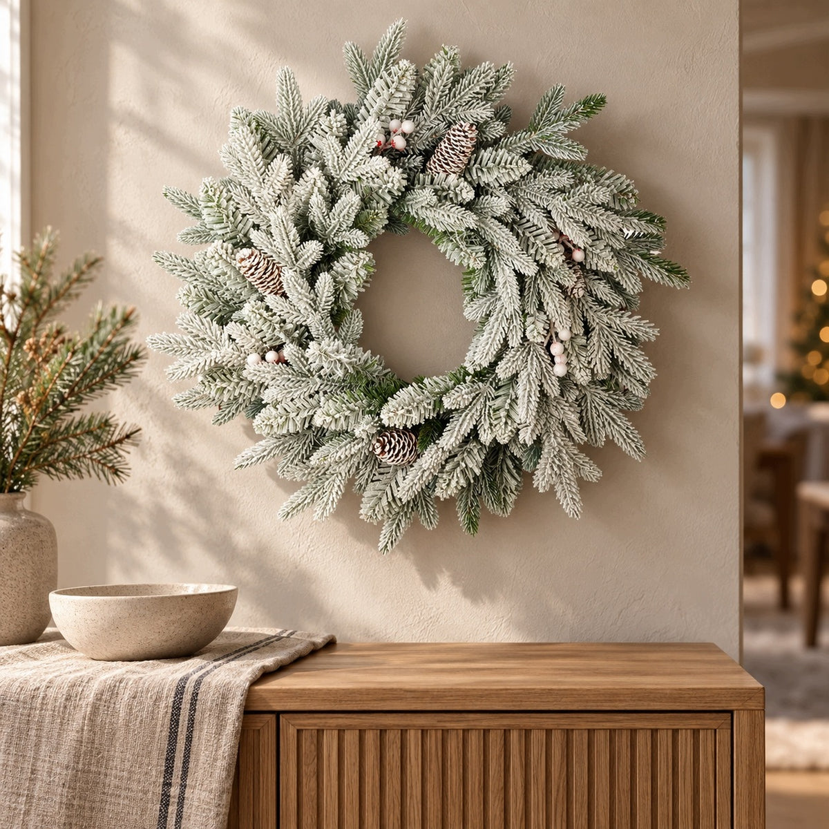 Christmas Wreath for Door Snowy 50 cm 3D 2D Christmas Wreath Manufacturer code 8092040