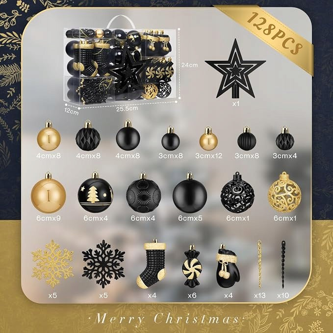 Christmas balls 128 pcs black and gold unbreakable set SOLEDI Manufacturer code 332521