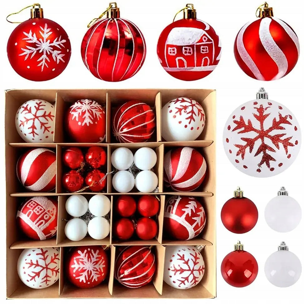 Christmas balls 3,5cm/6cm 44pcs red and white unbreakable ornaments Brand Przydasie.pl