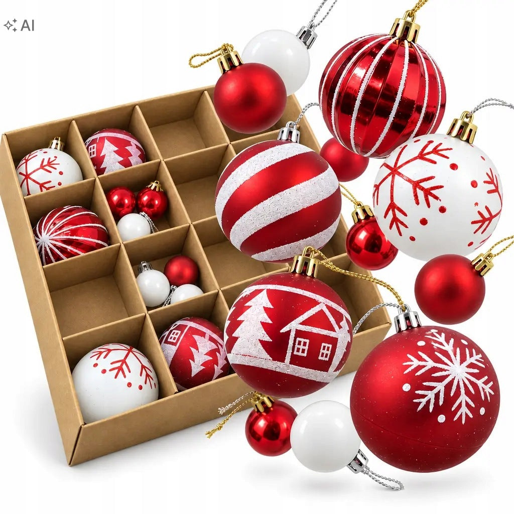 Christmas balls 3,5cm/6cm 44pcs red and white unbreakable ornaments