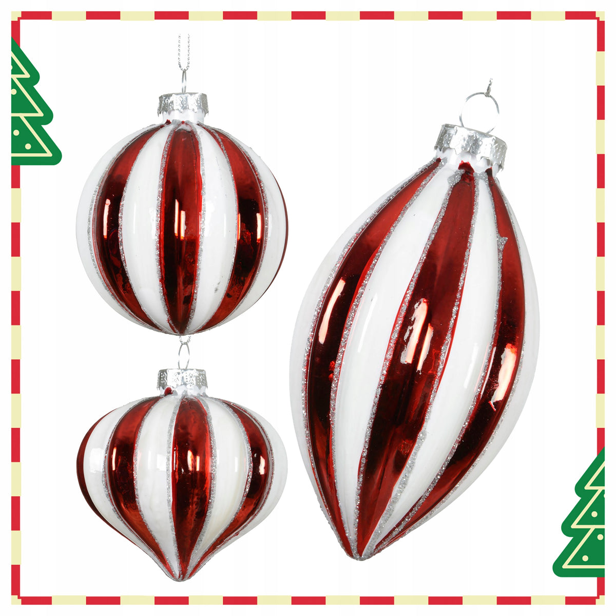 Christmas balls glass fittings white and red 8 cm mix 6 pcs. pendants Brand Kaemingk