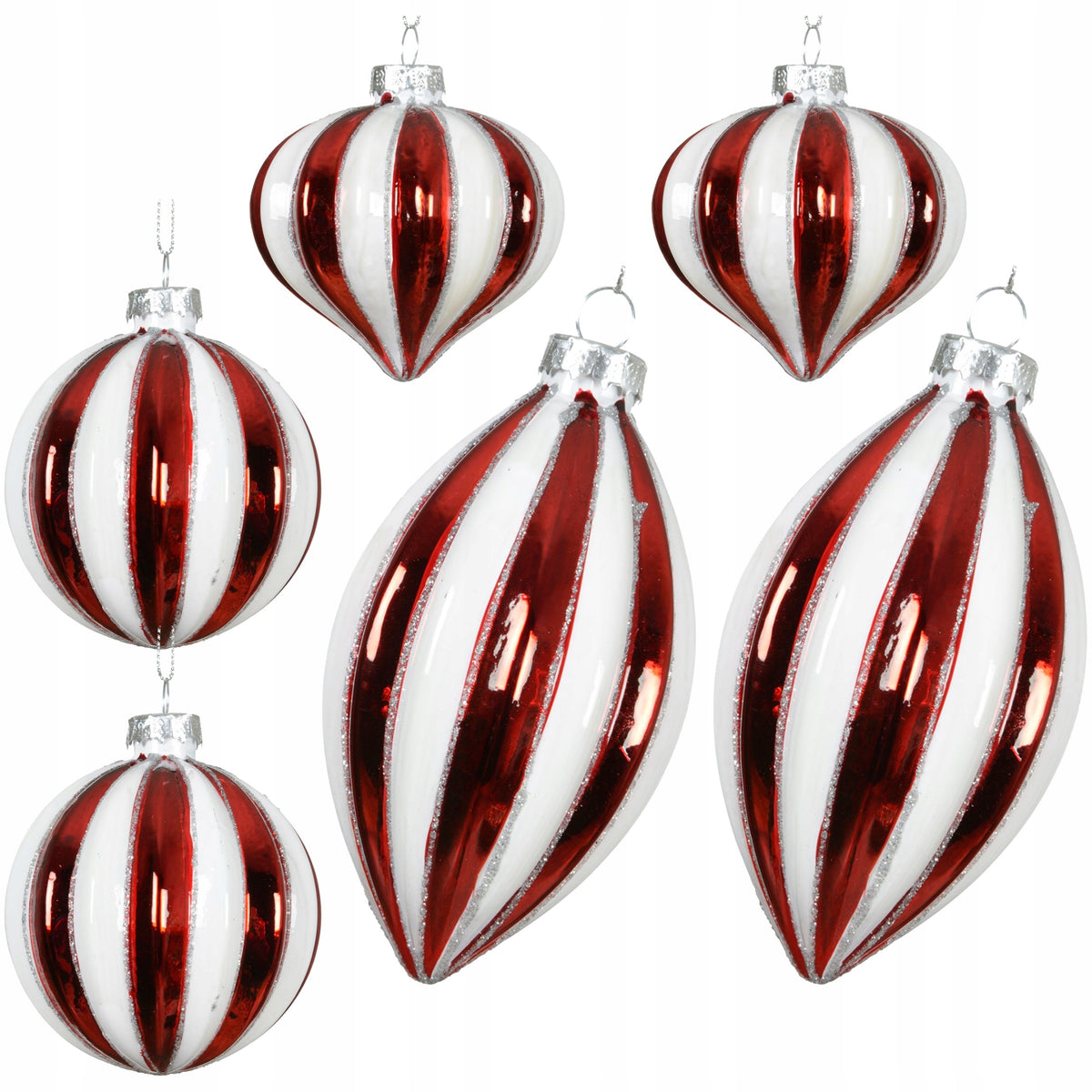 Christmas balls glass fittings white and red 8 cm mix 6 pcs. pendants