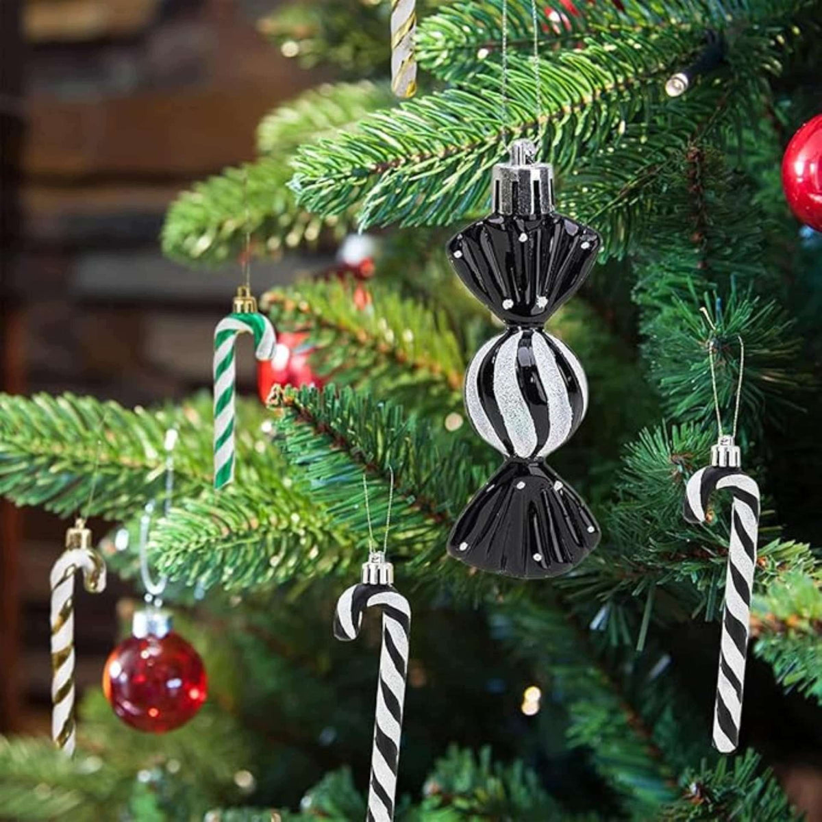 Christmas balls sugar canes 18 pcs black and white Christmas tree ornaments Packaging status original