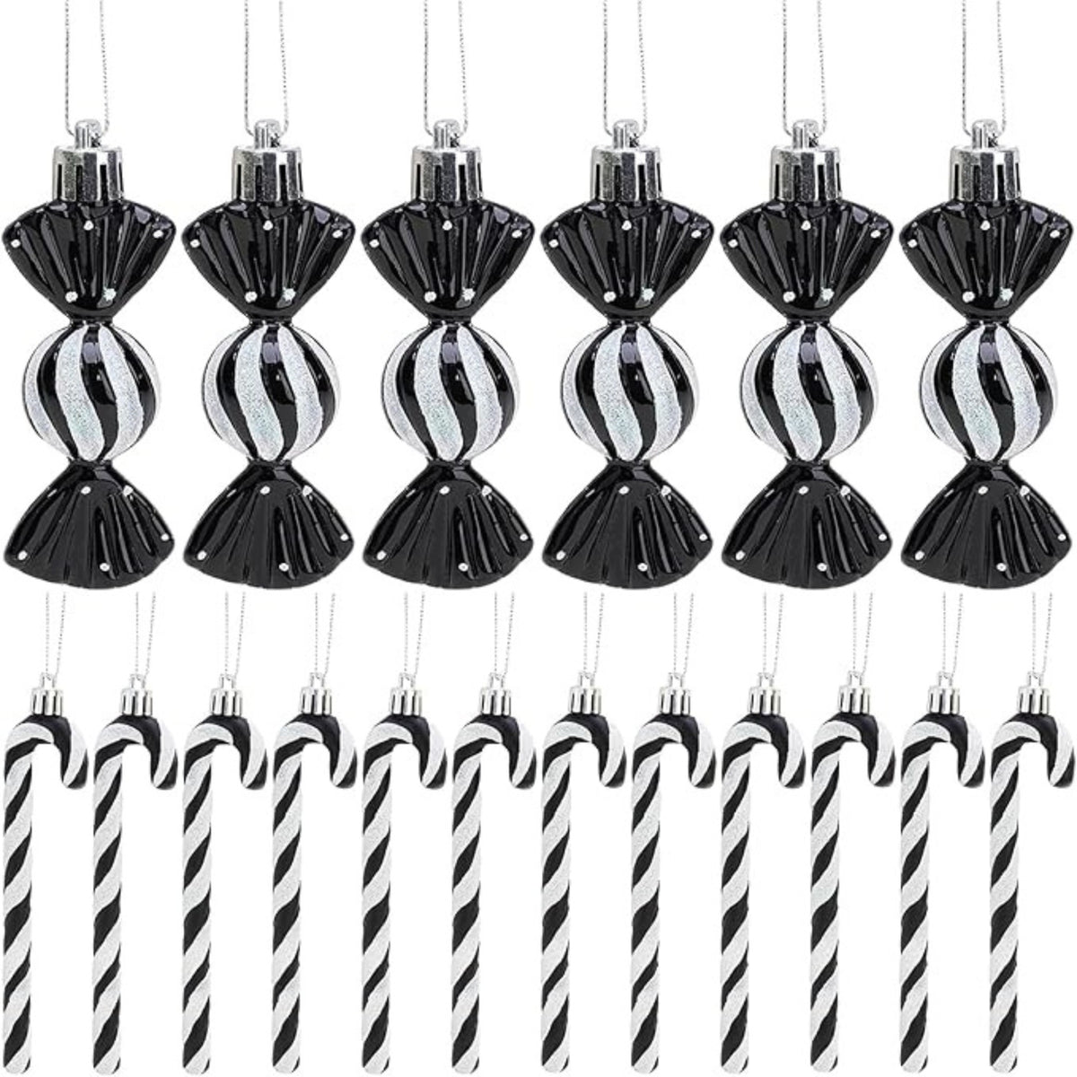 Christmas balls sugar canes 18 pcs black and white Christmas tree ornaments