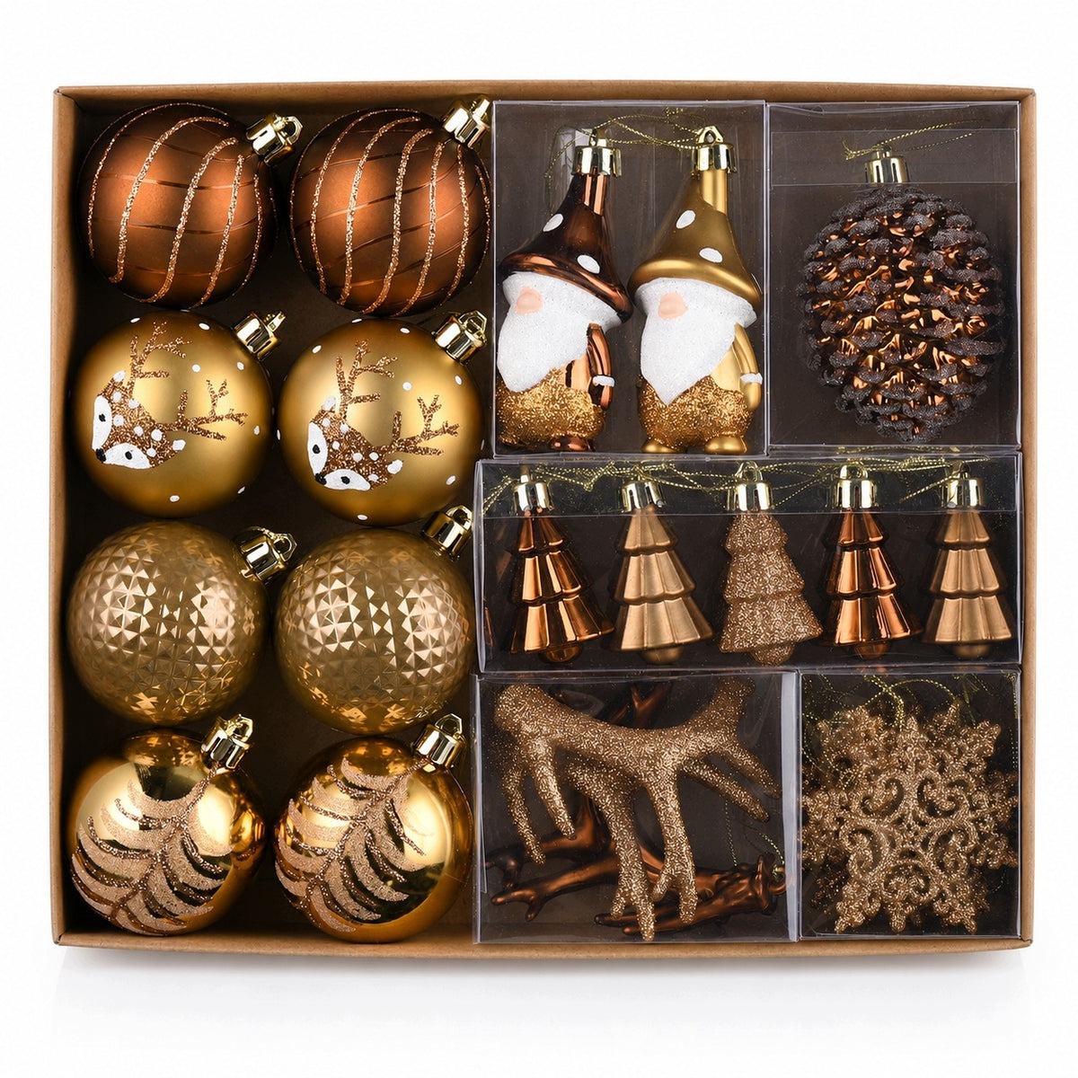 Christmas baubles set of 40 pieces 5-9cm brown unbreakable decorative