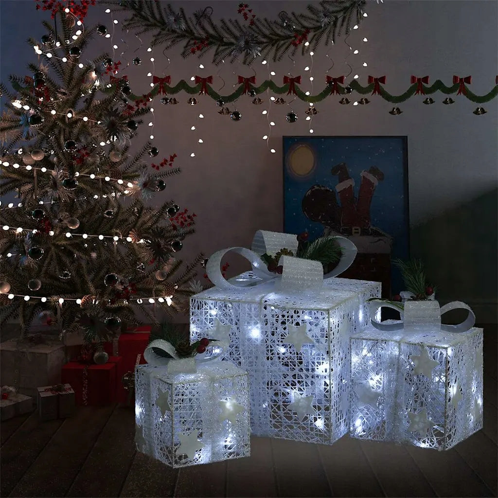 Christmas decoration: 3 white gifts, indoor/outdoor
