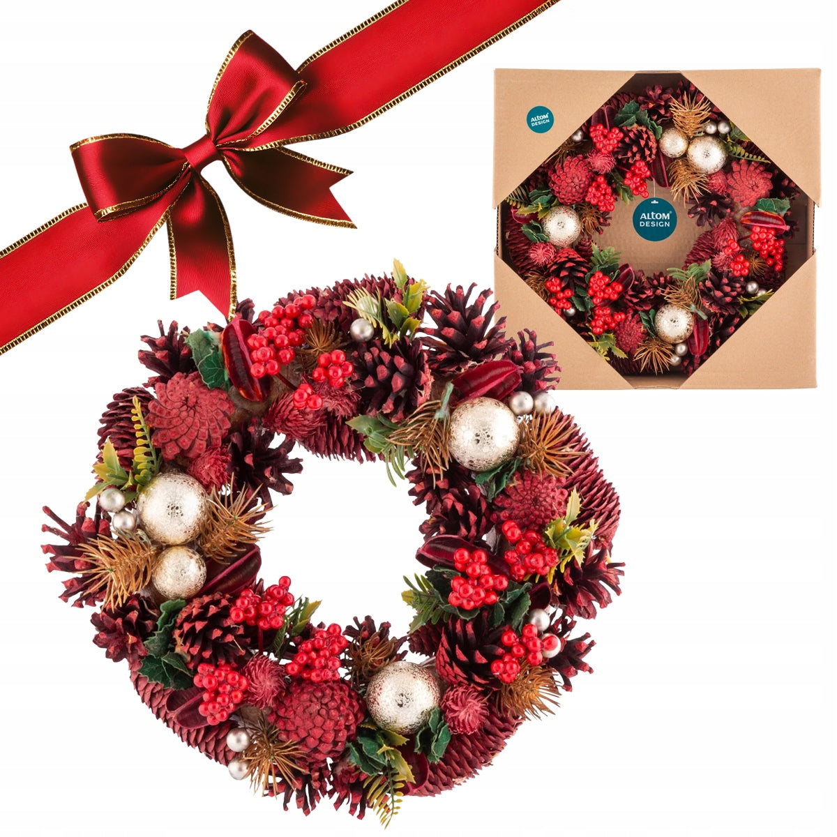 Christmas door wreath, Christmas wreath decoration, Altom Design 30cm
