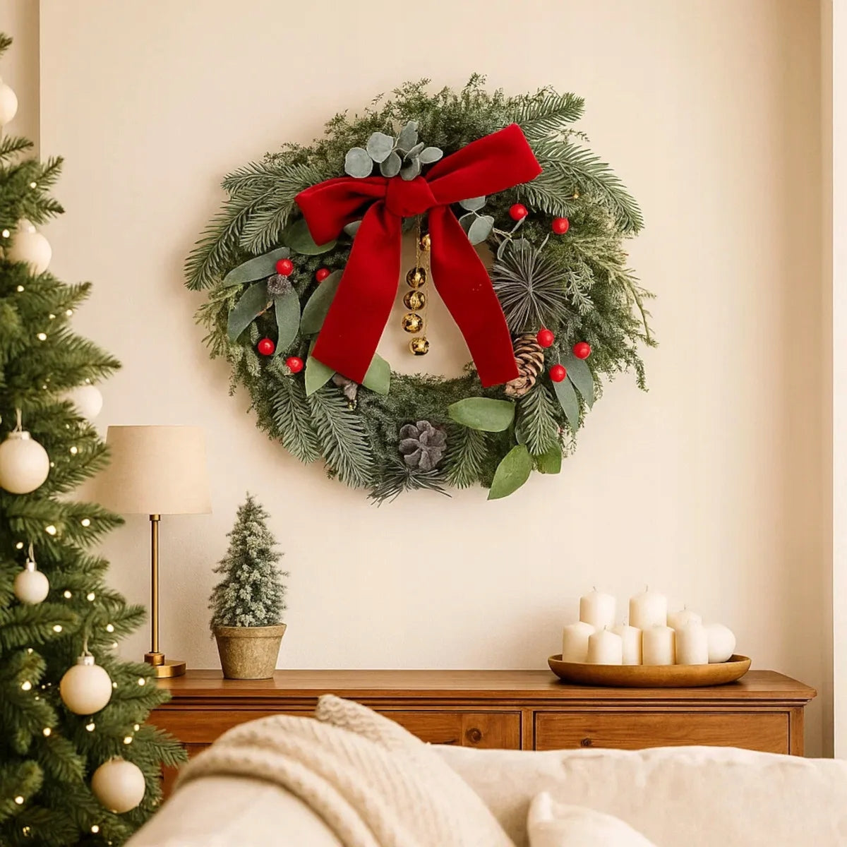 Christmas door wreath wall with red bow Altom Design 32 cm Brand Altom Design