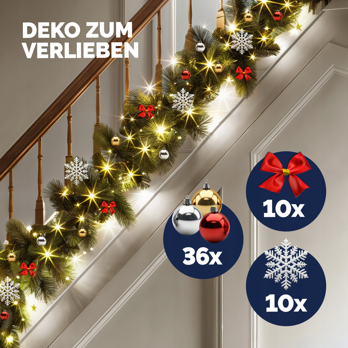 Christmas garland 80 LED light + ornaments balcony 5m outdoor timer remote control Longest dimension 500 cm