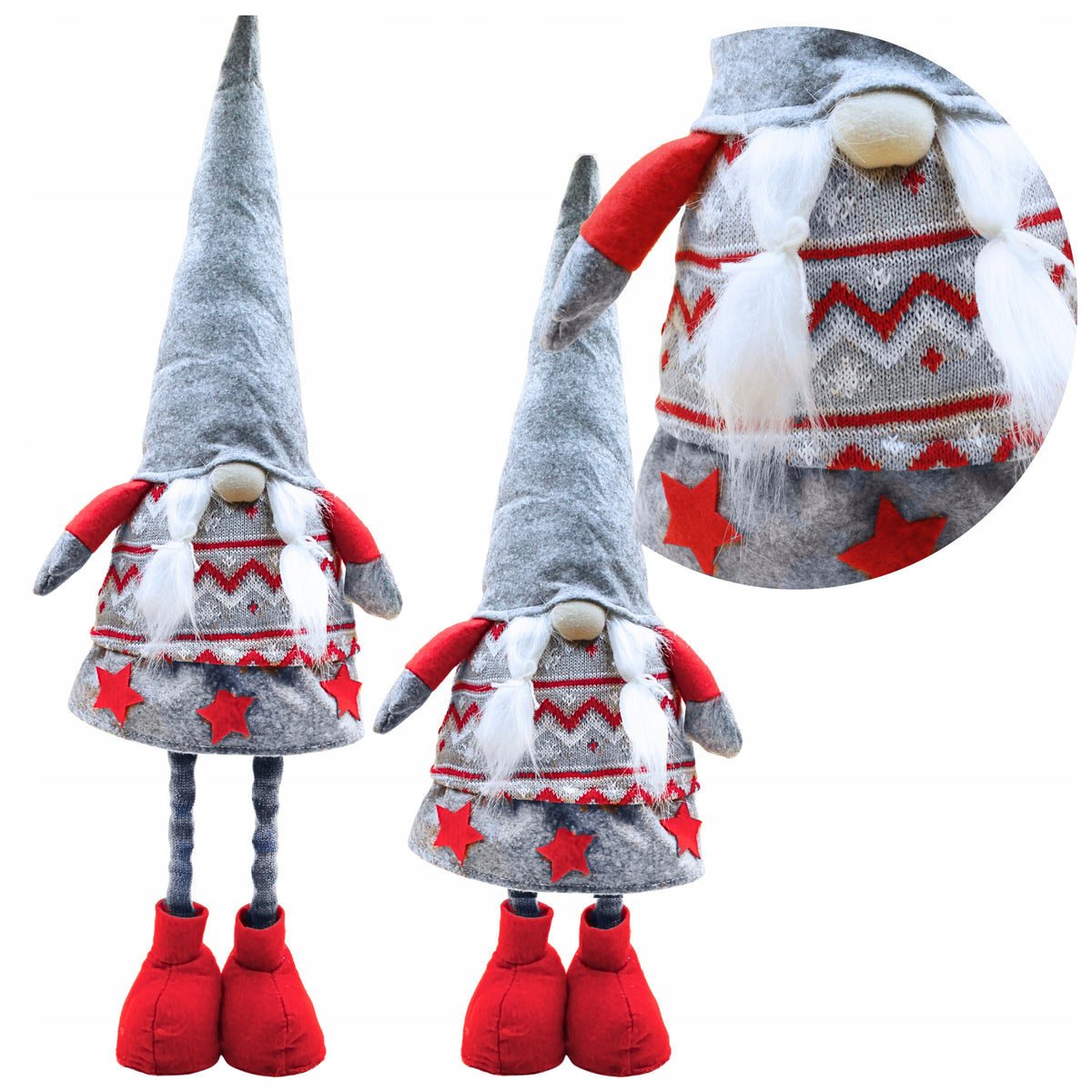 Christmas gnome LARGE leprechaun ornaments TELESCOPIC legs 70 cm