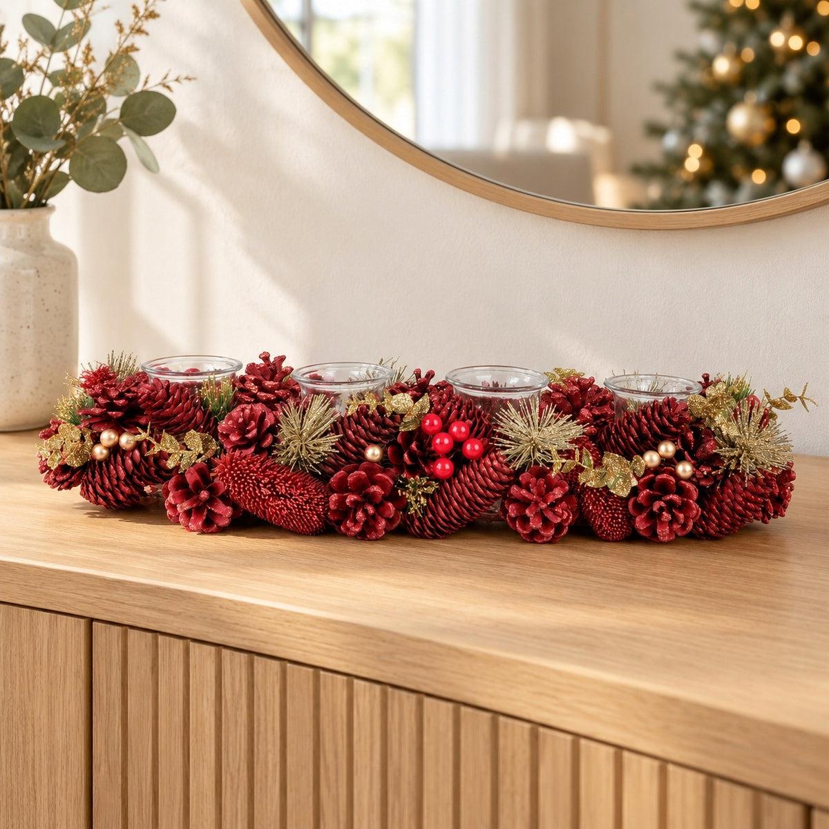 Christmas table reed natural red advent cones 50x16x9 cm Packaging status original