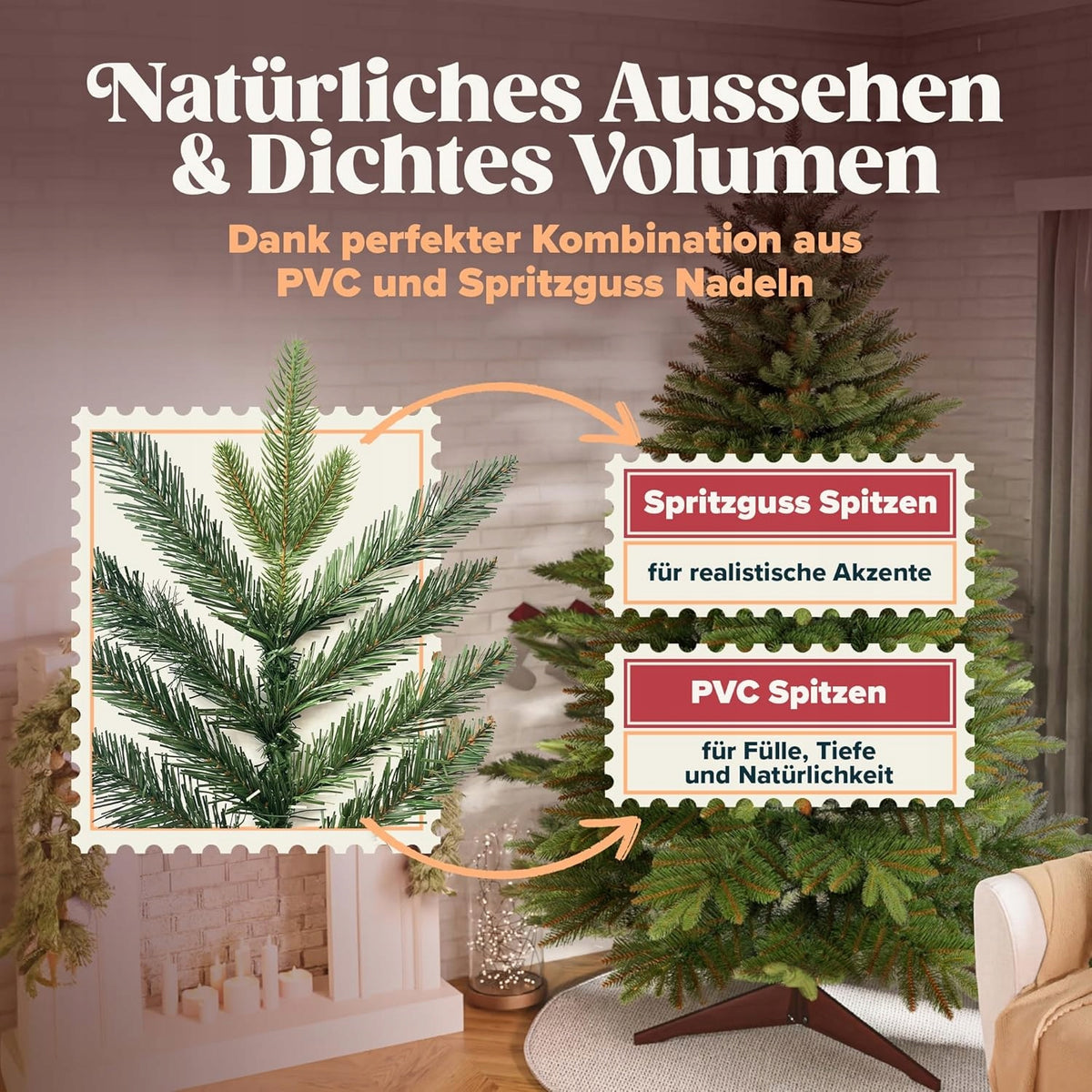 Christmas tree PREMIUM 180 cm realistic injection molded twigs with wooden Brand no brand