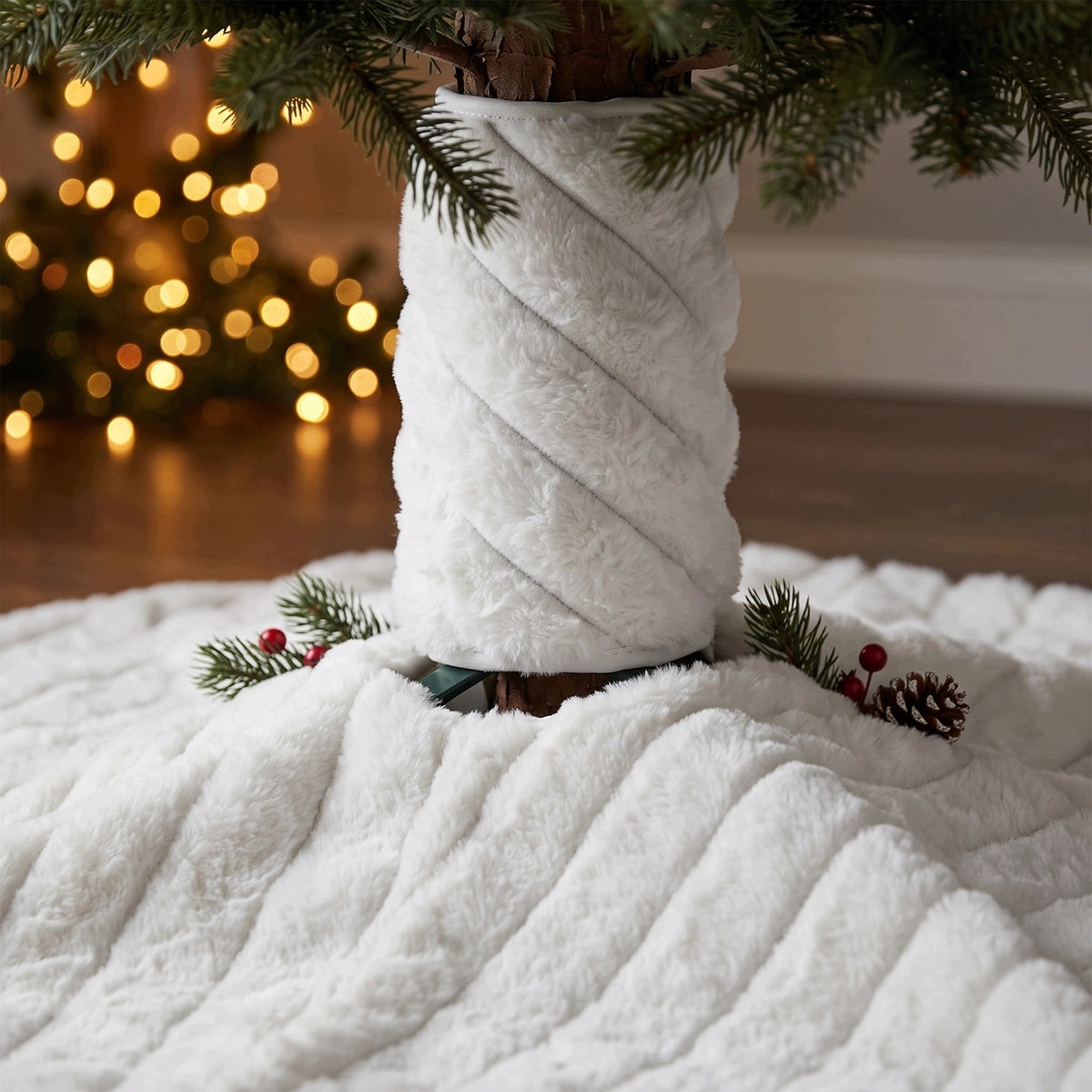 Christmas tree cover fur white 56cm diagonal stripes ornament for Christmas tree trunk Packaging status original