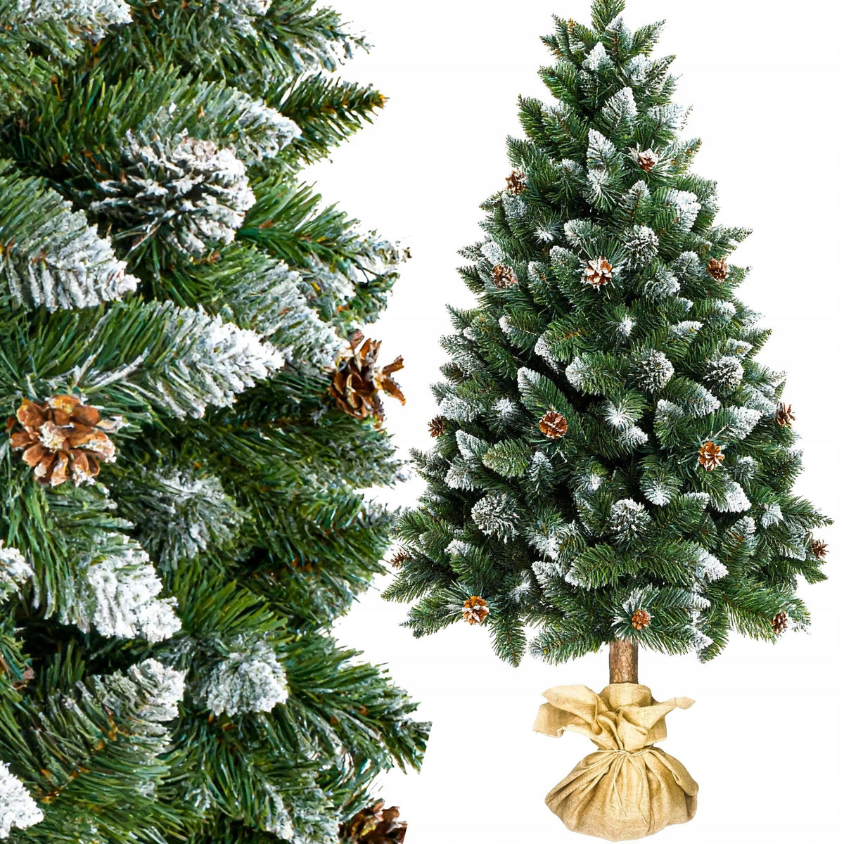 Christmas tree on the trunk artificial as a living thick green Christmas snow-covered 180 cm