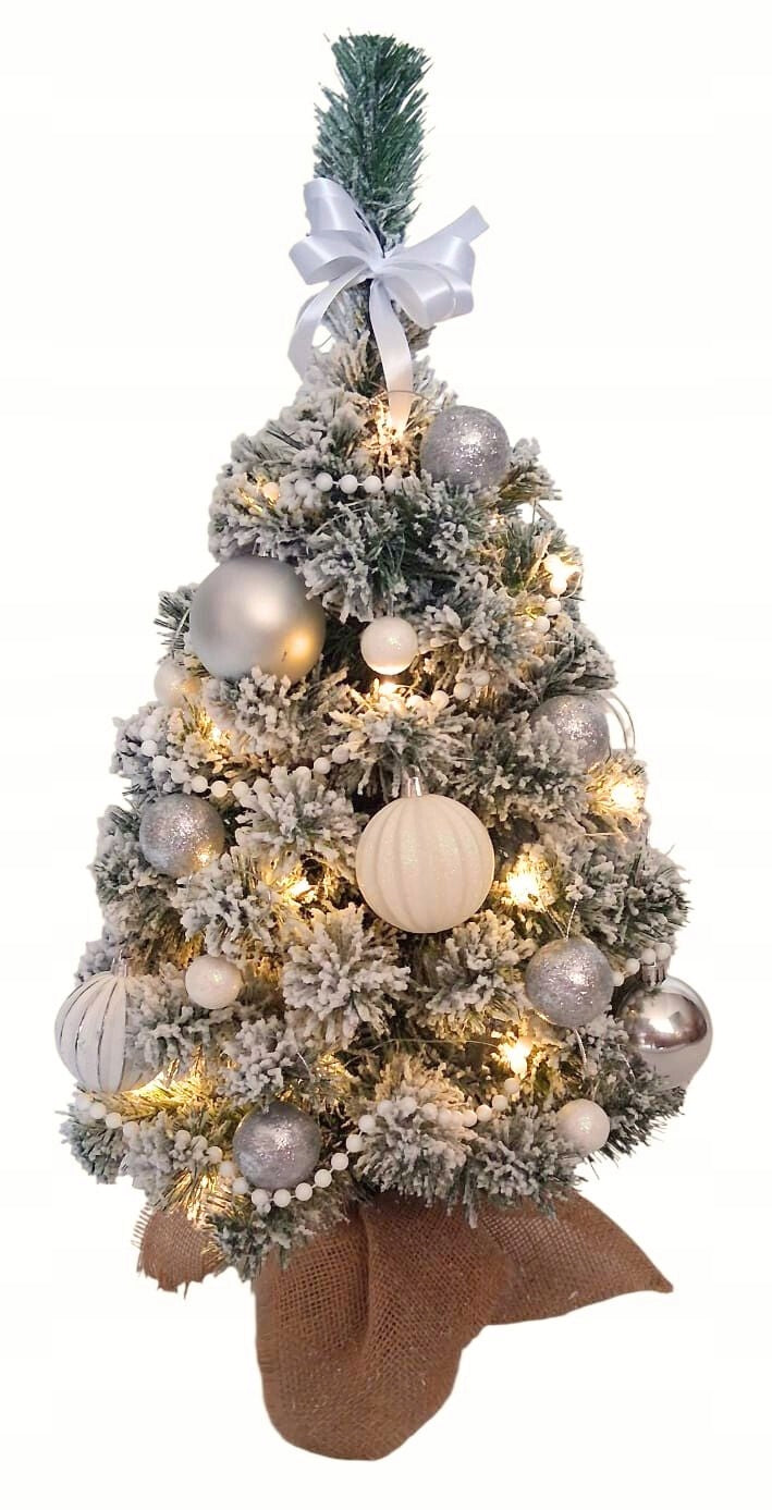 Christmas tree snow-covered small artificial 60cm silver + ornaments, baubles, LED Brand no brand
