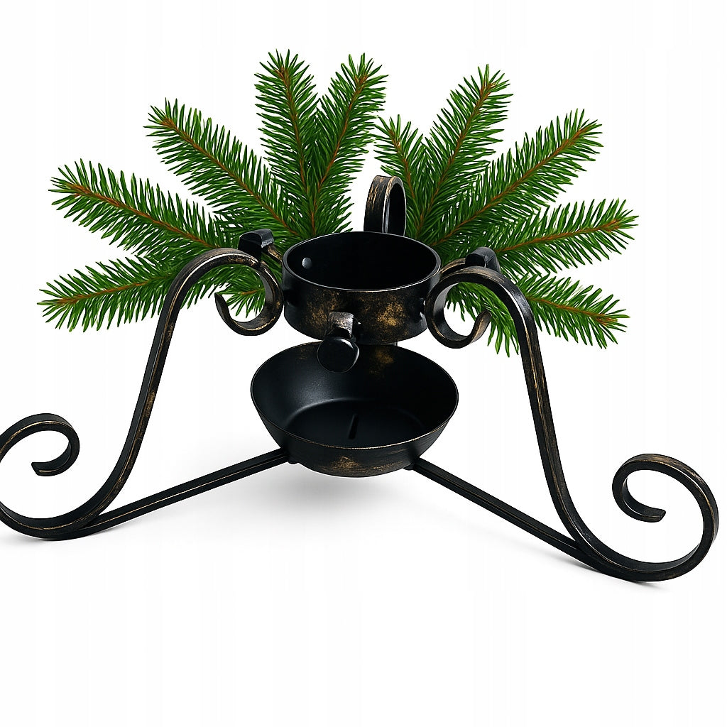 Christmas tree stand metal stable water container, patinated Packaging status original